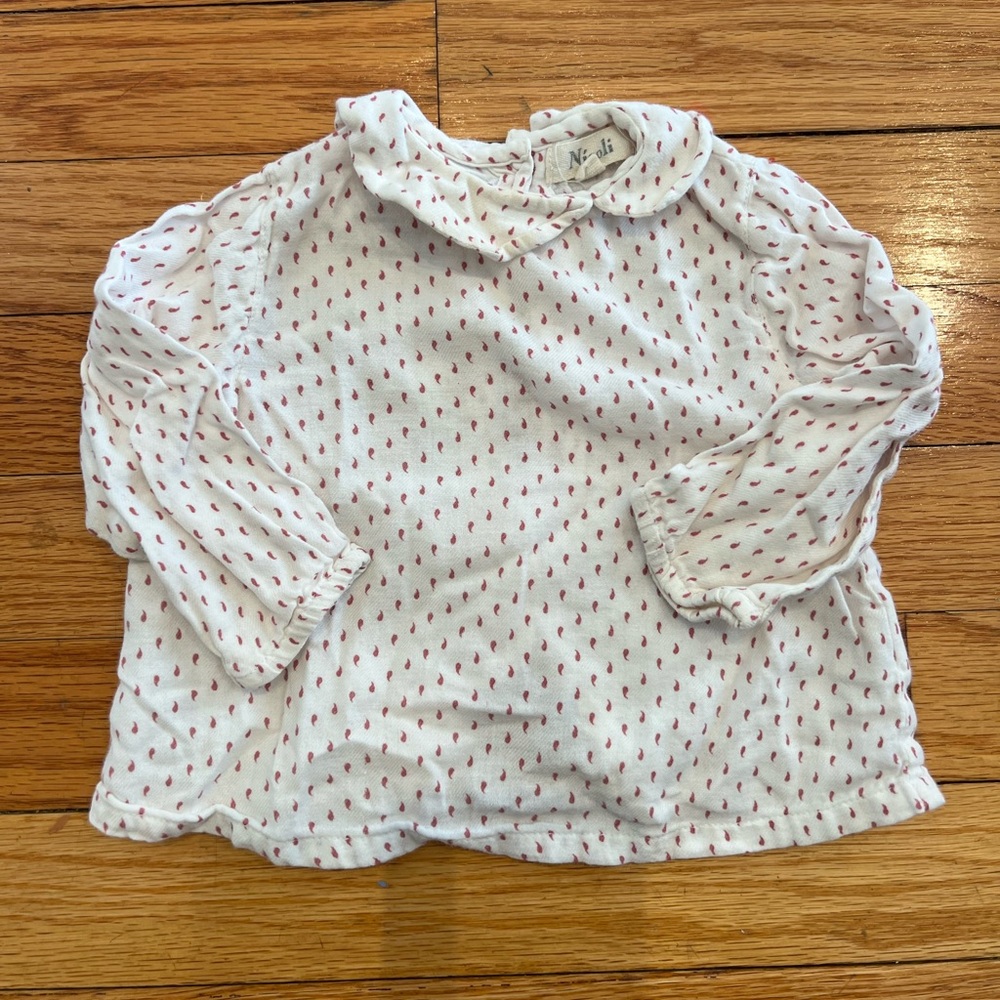 Nicoli- European Boutique Brand- Purple Droplet Pattern Cotton Blouse w/ Collar